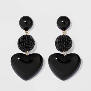Baublebar Heart Drop Earrings Beaded Stud Black